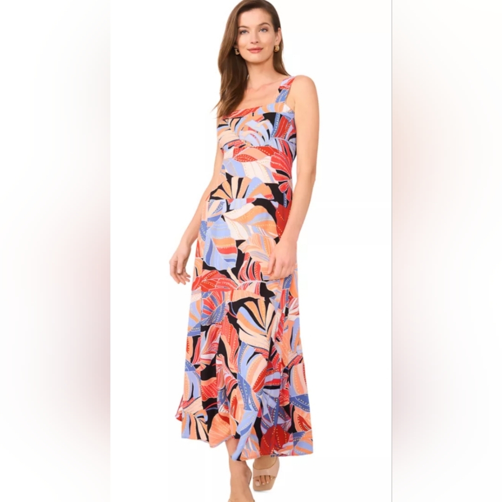 Vince Camuto Leaf Print Sleeveless Square Neck Maxi Dress Small NWT